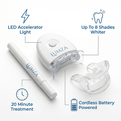 LUMZA Professional Teeth Whitening Kit with LED Light & Gel Pen - At Home Whitening System