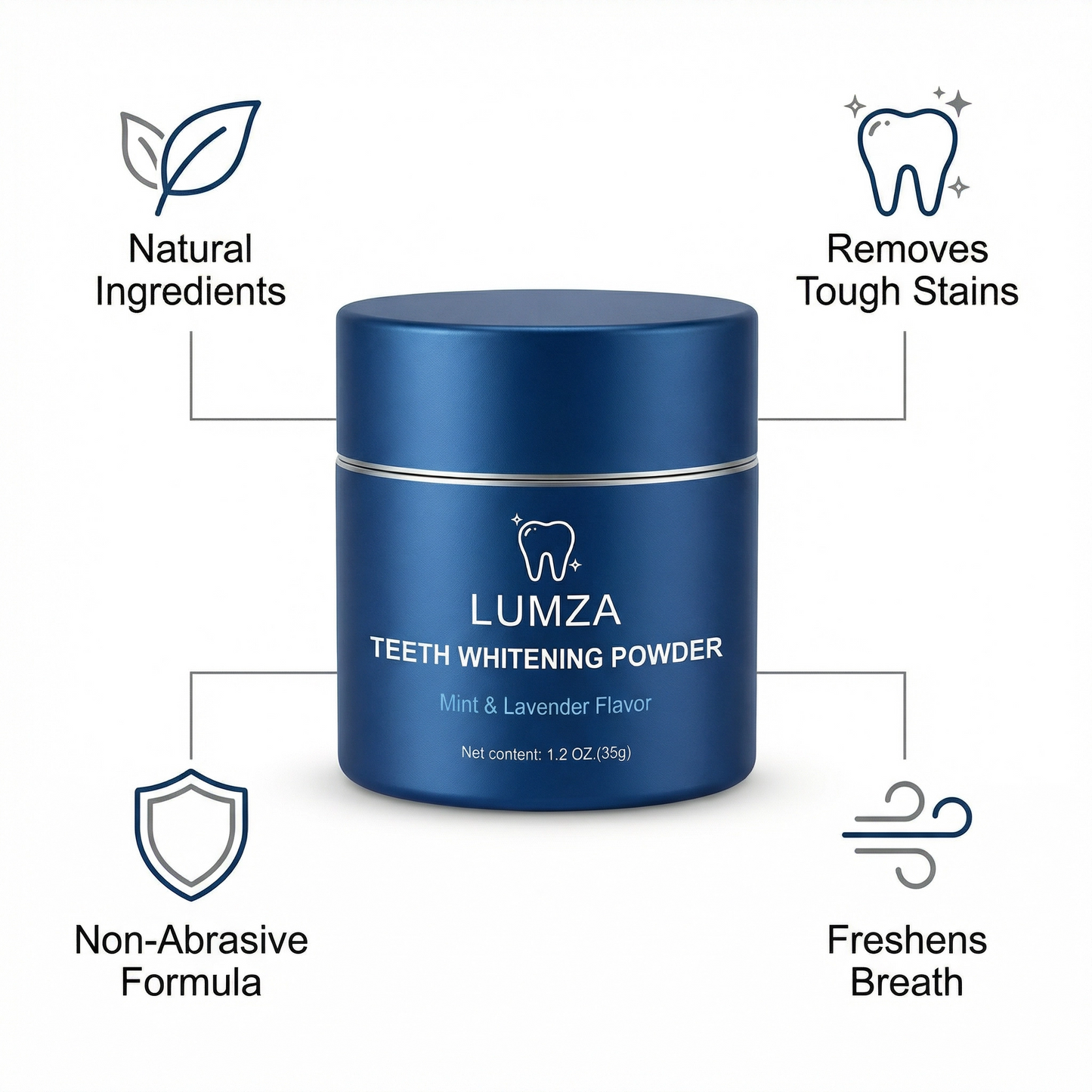 LUMZA Teeth Whitening Powder for Sensitive Teeth - Non Abrasive Stain Remover