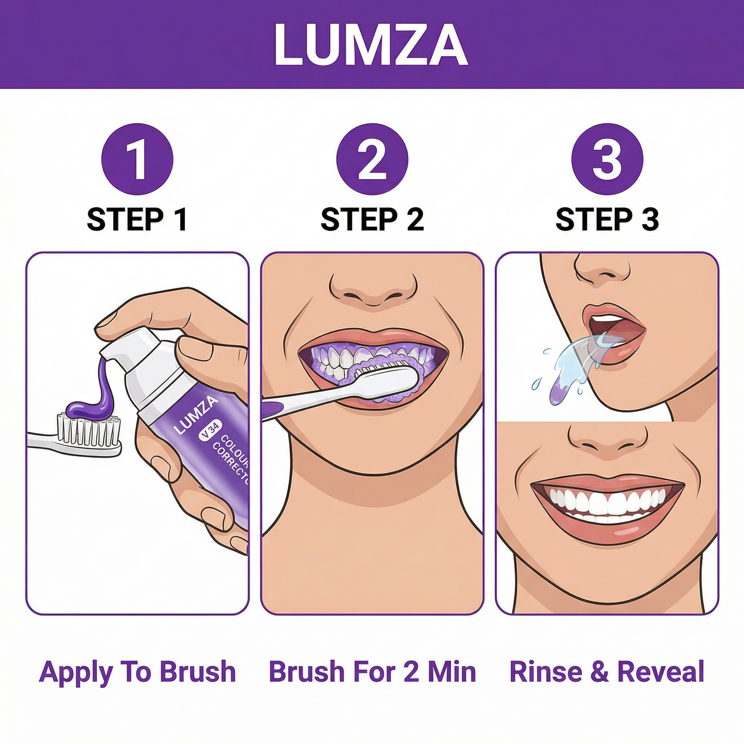 LUMZA V34 Colour Corrector Teeth Whitening Serum - Purple Toothpaste Stain Remover